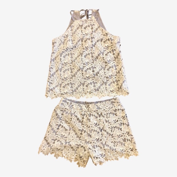 Adiva Pants - Adiva NWT Two Piece Shorts & Top Set Blue and White Stripe Lace Overlay Small